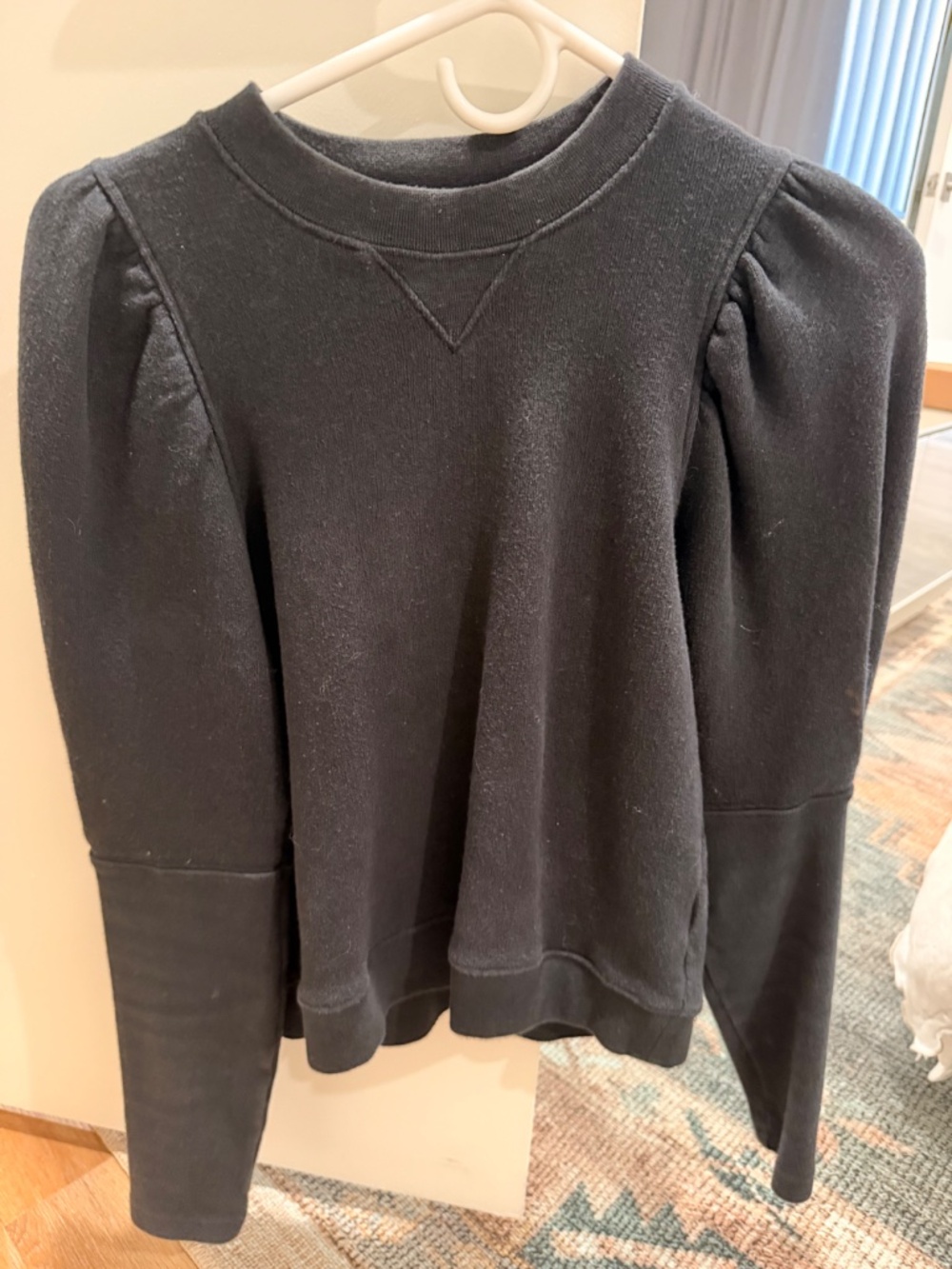 Ulla Johnson Black Philo Puff Sleeve Crewneck Sweatshirt-Small